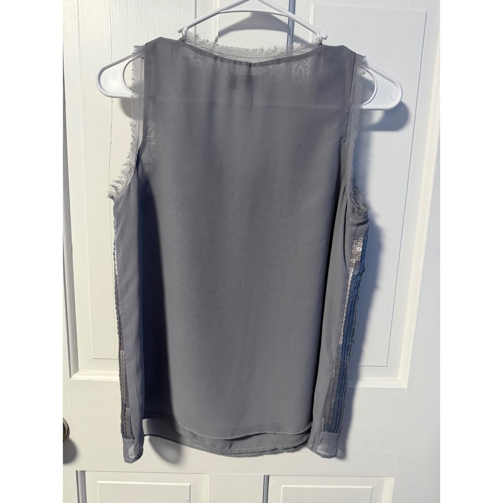 Ann Taylor Loft Sequin Tank Top Womens Gray Fringed Chiffon - Picture 6 of 6